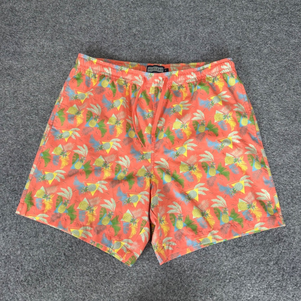 Burlebo Mens Tropical Pineapple Swim Trunks Coral Orange Mesh Shorts Size M